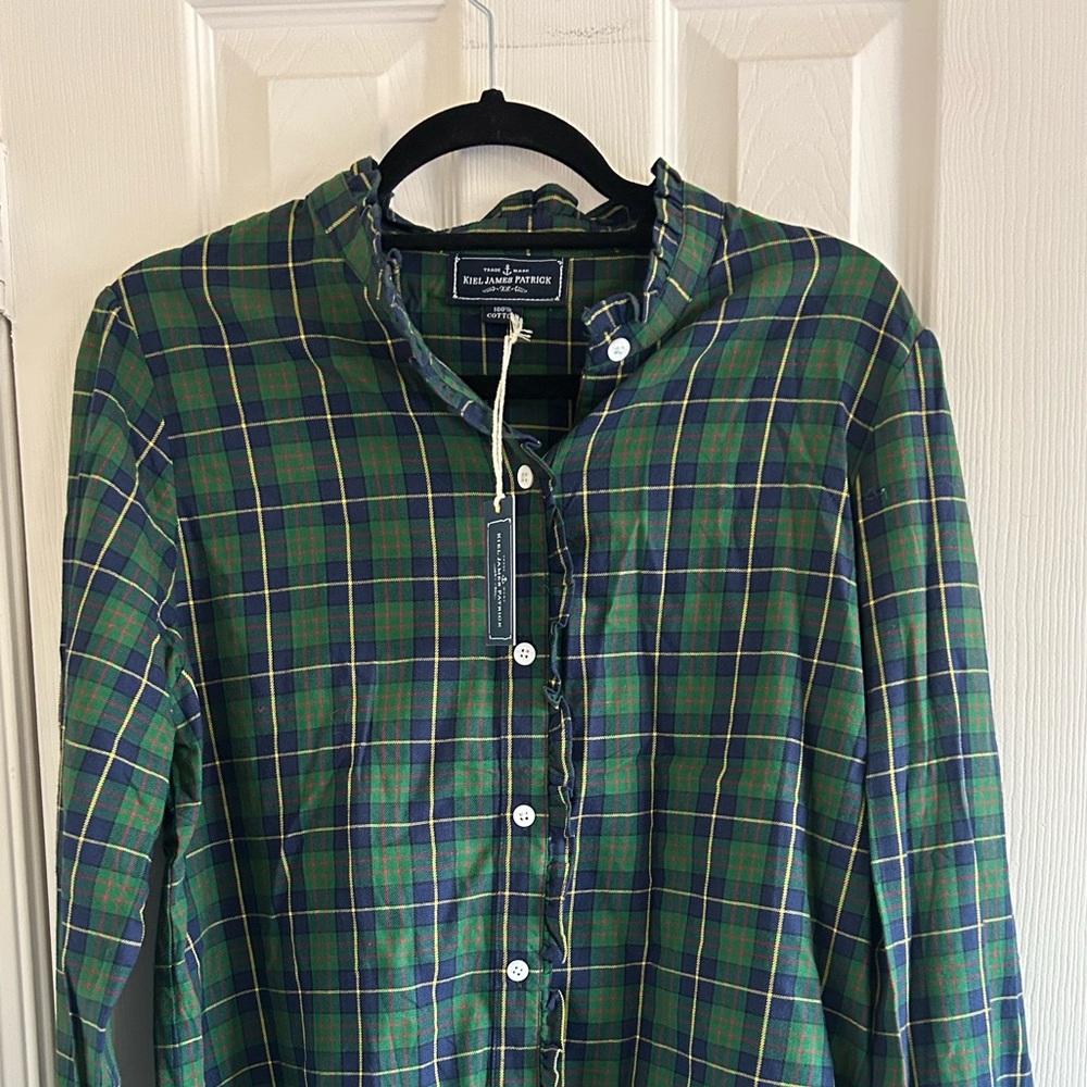 NWT - Kiel James Patrick “Mayfair Check” Ruffle Shirt – Green – XL